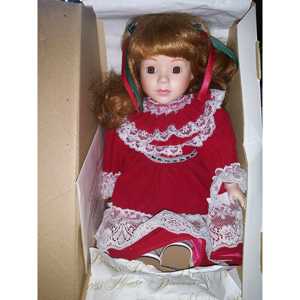 Princess House Porcelain Collector Doll Christina Christmas Theme Red Dress 682